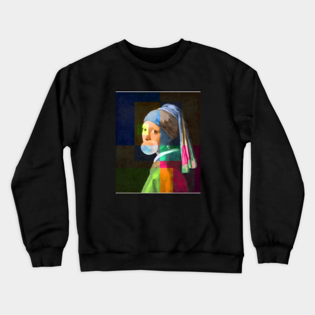 The Girl With A Pearl Earring And Bubble Gum, Colorful Crewneck Sweatshirt by TeeFusion-Hub